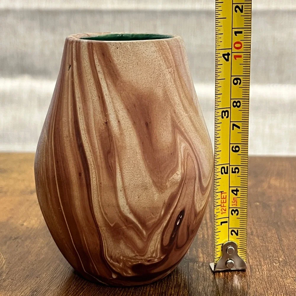 Vtg Pine Scent Pottery Vase Faux Bois Woodgrain Brown MCM‎ Retro Boho Chic